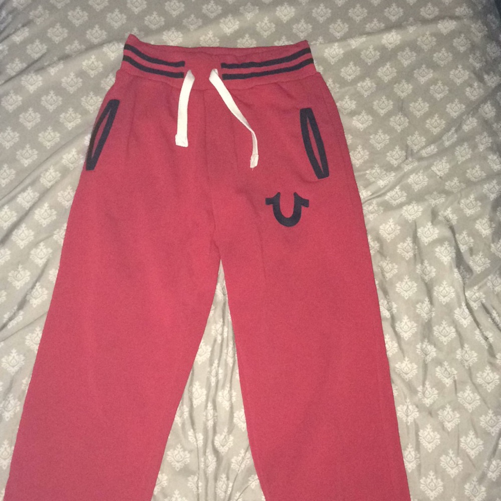 True Religion joggers, red and black